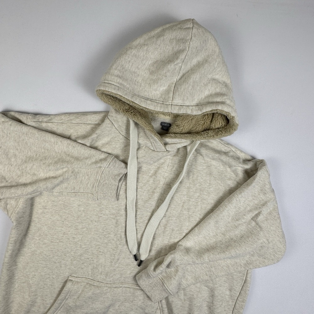 Aerie Womens Medium Beige Oversized Hoodie Soft Fleece Lined 3/4 Sleeve Sweater